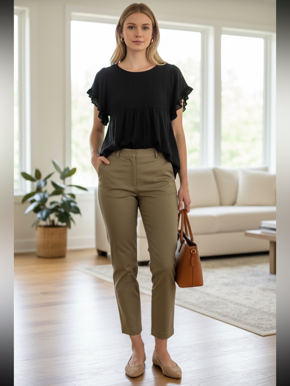 Umgee Black Ruffle Sleeve Peplum Top